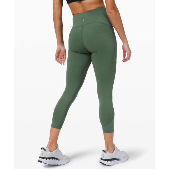 Lululemon Uncovered Strength 23" Crop Leggings Algae Green Mesh Panels Size 4 - Picture 2 of 13